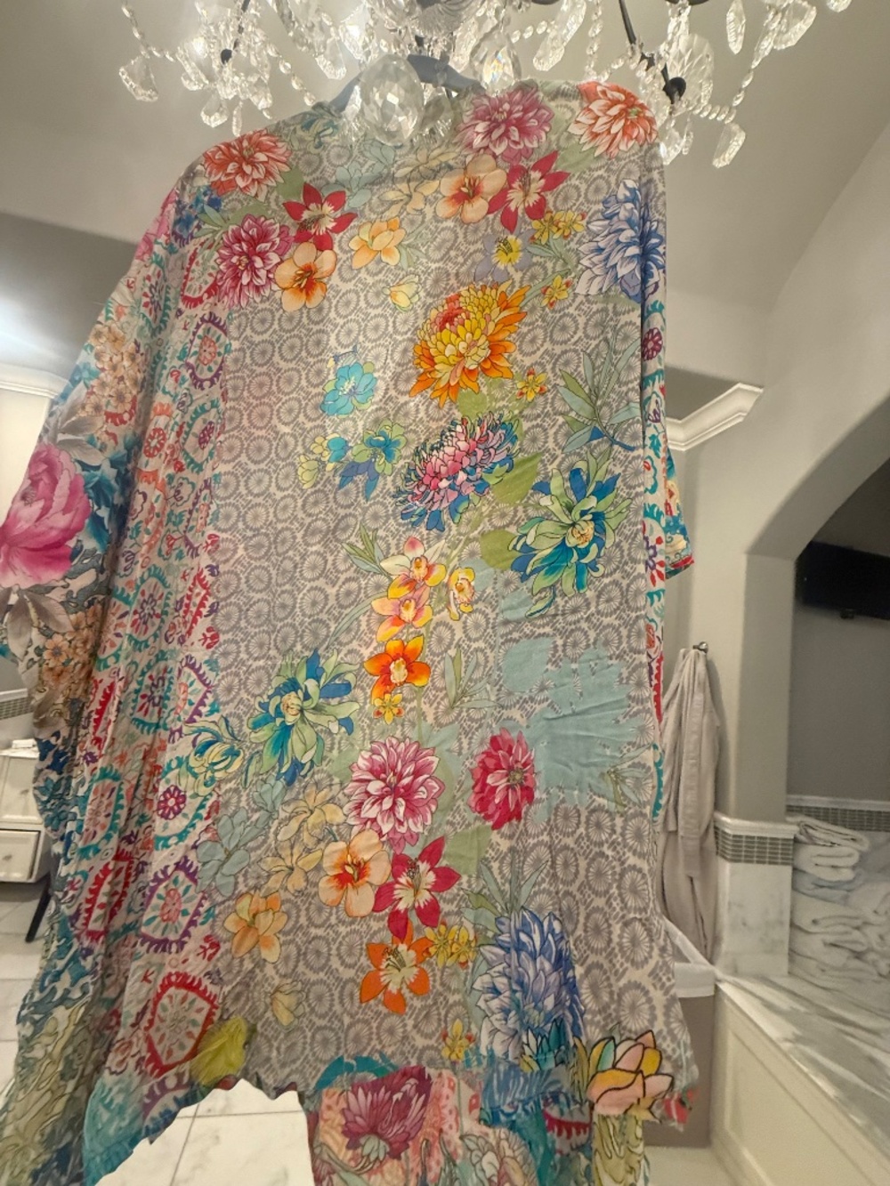 Johnny Was Pearce Silk Kimono | Vibrant Boho Floral Tassel Tie - Picture 10 of 12
